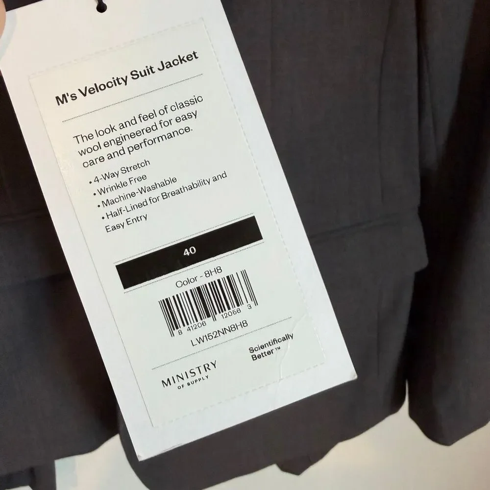 Ministry Of Supply Dark Charcoal Velocity Suit Jacket & Pants Men's Size 40 32